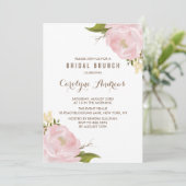 Waterverf Blush Pink Peonies Bridal Brunch Kaart (Staand voorkant)