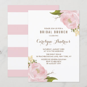Waterverf Blush Pink Peonies Bridal Brunch Kaart