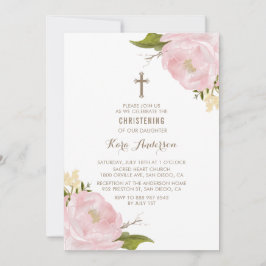Waterverf Blush Pink Peonies Christening Invites Kaart