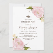 Waterverf Blush Pink Peonies Graduation Party Kaart (Voorkant)
