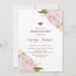 Waterverf Blush Pink Peonies Graduation Party Kaart