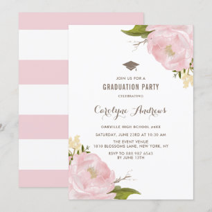 Waterverf Blush Pink Peonies Graduation Party Kaart