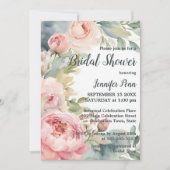 Waterverf Blush Pink Peonies Lijst Vrijgezellenfee Kaart (Voorkant)