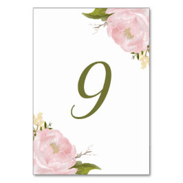 Waterverf Blush Pink Peonies Table Nummerkaart Kaart