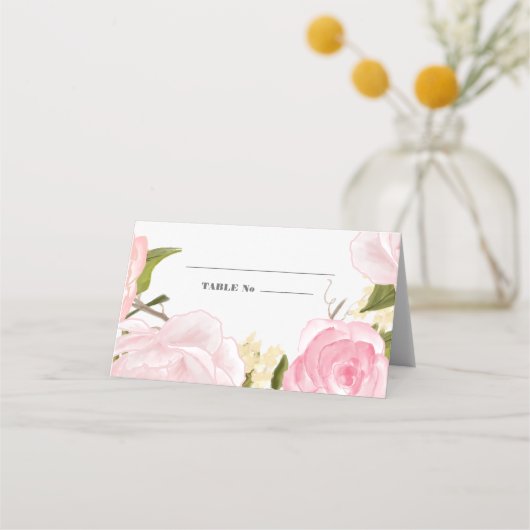 Waterverf Blush Pink Peonies Wedding Plaatskaartje (Voorkant)