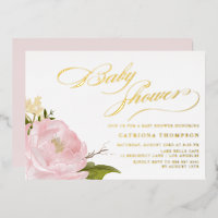 Waterverf Blush Pink Peony Baby shower Gold