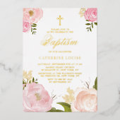 Waterverf Blush Pink Peony Floral Baptisme Folie Uitnodiging (Voorkant)