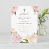 Waterverf Blush Pink Peony Floral Baptisme Kaart (Staand voorkant)