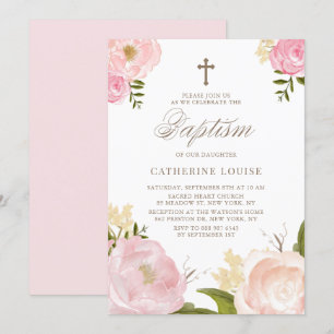 Waterverf Blush Pink Peony Floral Baptisme Kaart