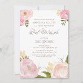 Waterverf Blush Pink Peony Floral Bat Mitzvah Kaart (Voorkant)