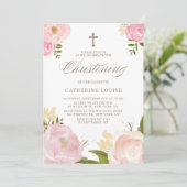 Waterverf Blush Pink Peony Floral Christening Kaart (Staand voorkant)