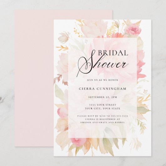 Waterverf Blush Pink Peony Floral Vrijgezellenfees Kaart (Voorkant / Achterkant)