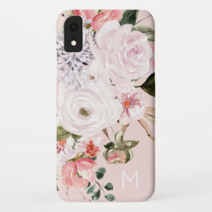  Waterverf Blush Pink Peony Roos Monogram Case-Mate iPhone Case
