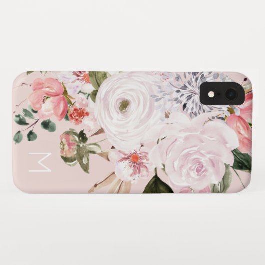  Waterverf Blush Pink Peony Roos Monogram Case-Mate iPhone Case (Achterkant (horizontaal))