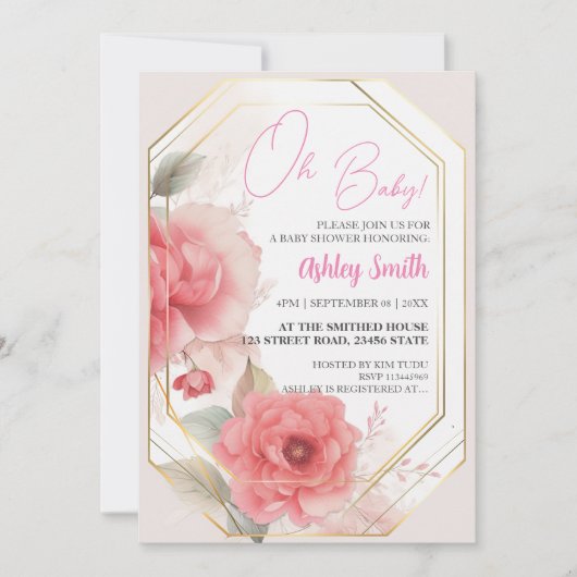 Waterverf Blush Pink Peony Waterverf Baby shower Kaart (Voorkant)