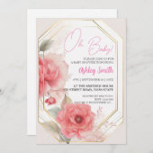 Waterverf Blush Pink Peony Waterverf Baby shower Kaart (Voorkant / Achterkant)
