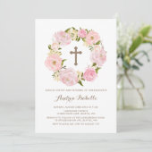 Waterverf Blush Pink Peony Wreath Baby Blessing Kaart (Staand voorkant)