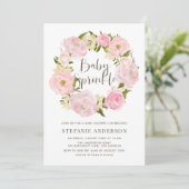 Waterverf Blush Pink Peony Wreath Baby Sprinkle Kaart (Staand voorkant)