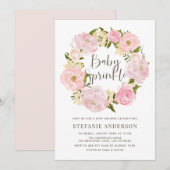Waterverf Blush Pink Peony Wreath Baby Sprinkle Kaart (Voorkant / Achterkant)