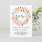 Waterverf Blush Pink Peony Wreath Verjaardagsfeest Kaart (Staand voorkant)