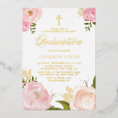 Waterverf Blush Pink Pony Floral Baby Dedication Folie Uitnodiging (Voorkant)