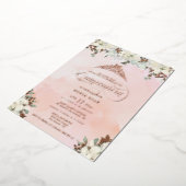 Waterverf Blush Pink Quinceañera Floral Folie Uitnodiging (Gedraaid)