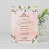 Waterverf Blush Pink Quinceañera Floral Folie Uitnodiging (Staand Voorkant)