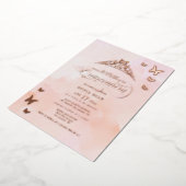 Waterverf Blush Pink Quinceañera Folie Uitnodiging (Gedraaid)