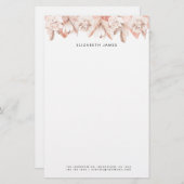 Waterverf Blush Pink Rose Flowers Gepersonaliseerd Briefpapier (Voorkant / Achterkant)