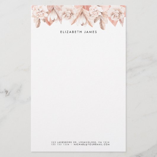 Waterverf Blush Pink Rose Flowers Gepersonaliseerd Briefpapier (Voorkant)