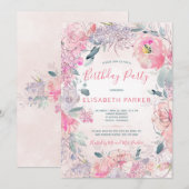 Waterverf Blush Pink Roses Garden verjaardagsfeest Kaart (Voorkant / Achterkant)