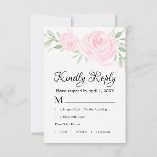 Waterverf Blush Pink Roses RSVP Respons Kaarten (Voorkant)