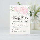 Waterverf Blush Pink Roses RSVP Respons Kaarten Kaartje (Staand voorkant)