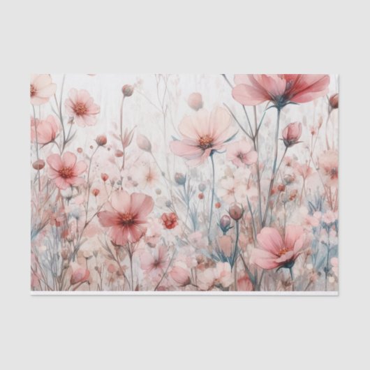  Waterverf Blush Pink Wildflower Decoupage Tissuepapier (Voorkant)