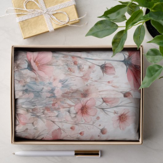  Waterverf Blush Pink Wildflower Decoupage Tissuepapier (Geschenk)