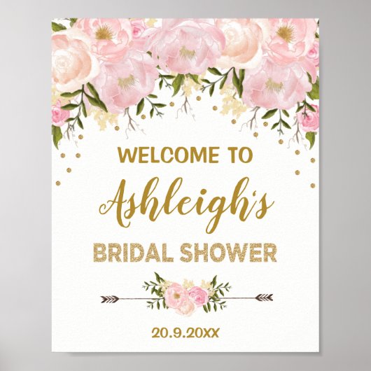 Waterverf Blush Pioenrozen Bruiloft Feest Verwelko Poster (Voorkant)