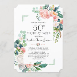 Waterverf Blush Pioenrozen Frame 50e Verjaardag Kaart