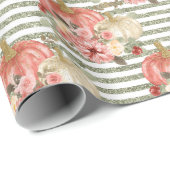 Waterverf Blush Pompoen Groen Goud Glitter Streep Cadeaupapier (Rol Hoek)