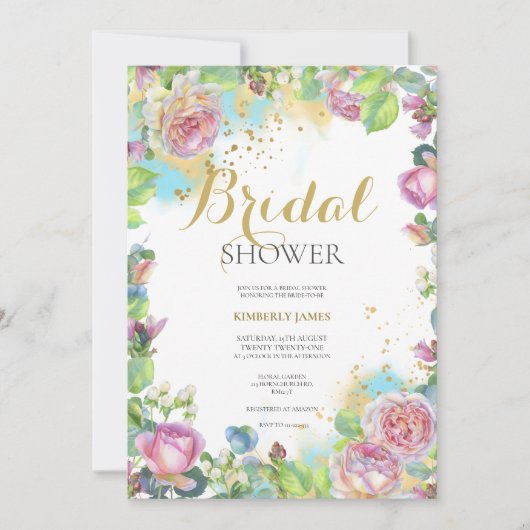 Waterverf Blush Roos Bridal Shower Invitation Kaart (Voorkant)