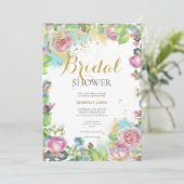 Waterverf Blush Roos Bridal Shower Invitation Kaart (Staand voorkant)