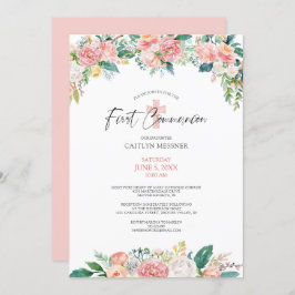 Waterverf Blush Roos Floral Cross First Community Kaart