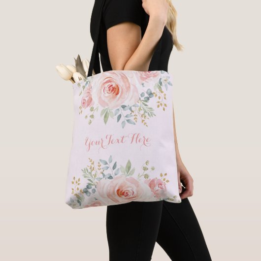 Waterverf Blush Roos Floral Tote Bag (Dichtbij)