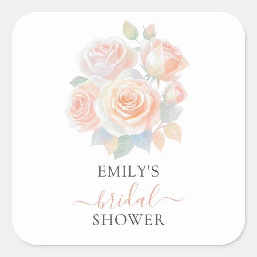 Waterverf Blush Roos Gold Garden Vrijgezellenfeest Vierkante Sticker (Voorkant)