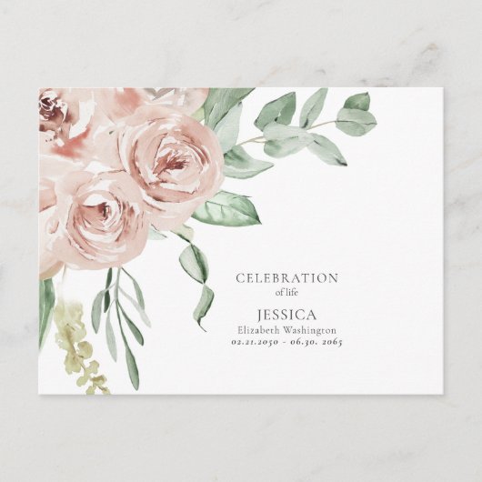 Waterverf Blush Roos Levensviering Briefkaart (Voorkant)