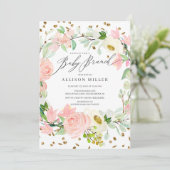 Waterverf Blush Roos Peonies Floral Baby Brunch Kaart (Staand voorkant)