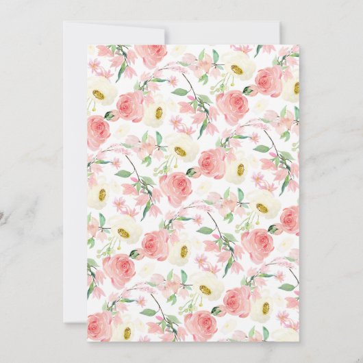 Waterverf Blush Roos Peonies Floral Baby Luncheon Kaart (Achterkant)