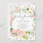 Waterverf Blush Roos Peonies Floral Bridal Brunch Kaart (Voorkant)