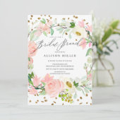 Waterverf Blush Roos Peonies Floral Bridal Brunch Kaart (Staand voorkant)