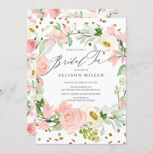 Waterverf Blush Roos Peonies Floral Bridal Tea Kaart