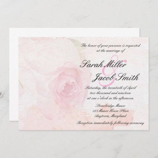 Waterverf Blush Roos Weddenschap Kaart (Voorkant / Achterkant)